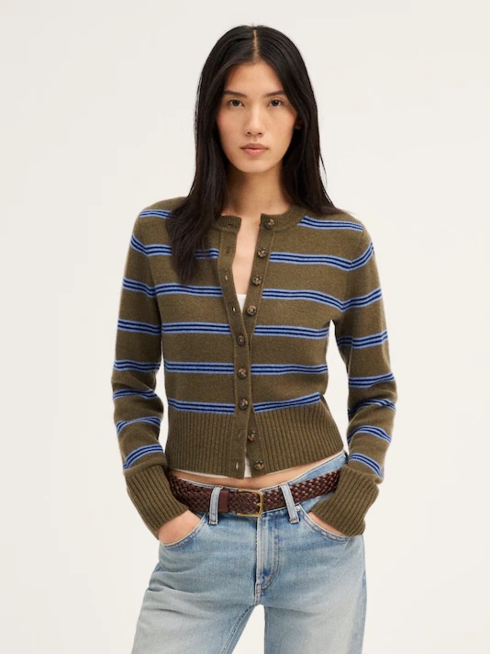 NWT Madewell Crewneck Cardigan in 100% Cashmere, Size M $218